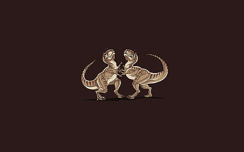 T-Rex Cat Fight, tapeta z dwoma brązowymi dinozaurami, zabawna, walka, Tapety HD HD wallpaper