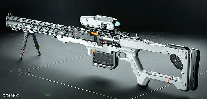 senjata, senapan, mesin, futuristik, senjata, latar belakang hitam, 3D, Alex Senechal, Wallpaper HD