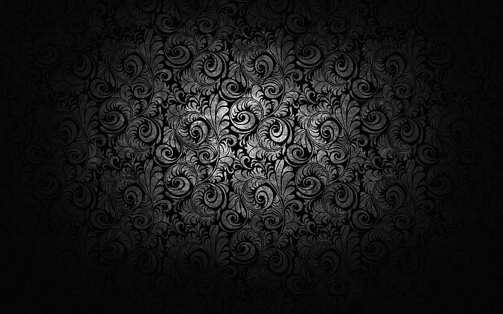 gray and black floral wallpaper, patterns, texture, black and white, ornament, HD wallpaper