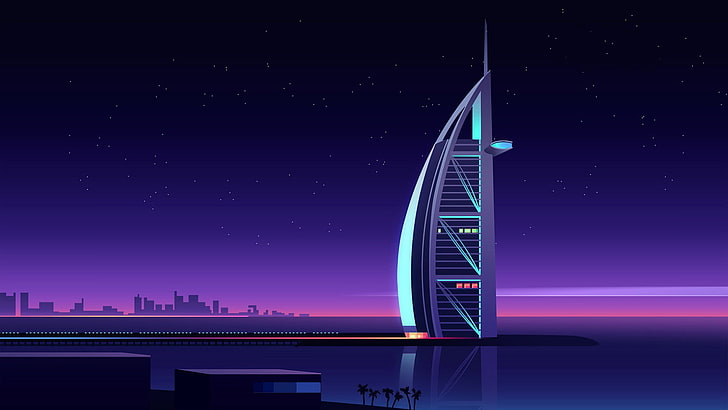 schwarzer Flachbildschirm, Kunstwerk, Stadtbild, Dubai, Burj Al Arab, HD-Hintergrundbild