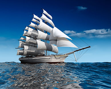 gris barco buque, mar, barco, velero, Fondo de pantalla HD HD wallpaper