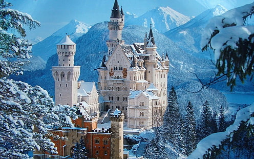 قلعة نويشفانشتاين ، القلعة ، المناظر الطبيعية، خلفية HD HD wallpaper