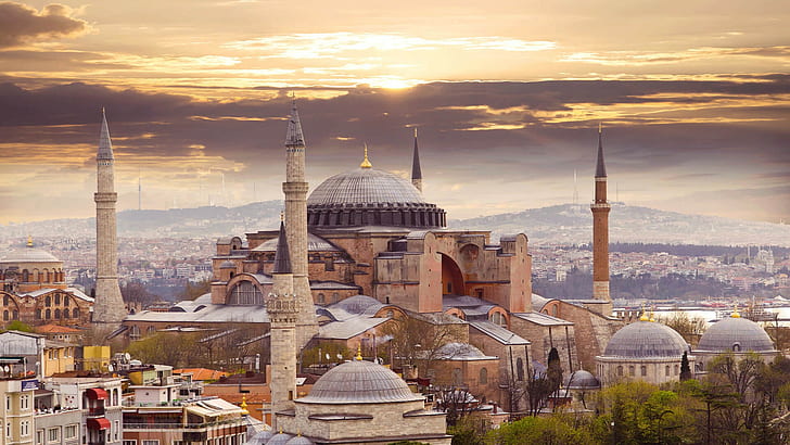 都市、アヤソフィア、イスタンブール、トルコ、 HDデスクトップの壁紙
