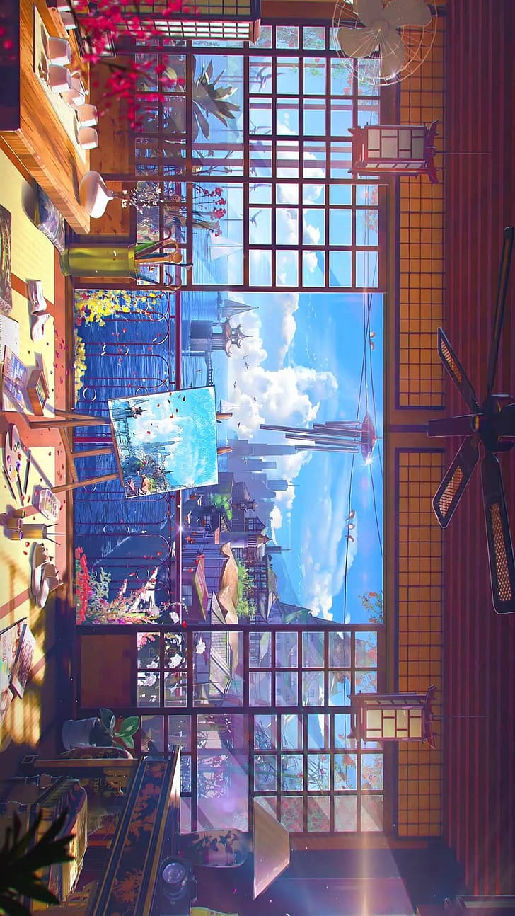 room, balcony, city, HD wallpaper