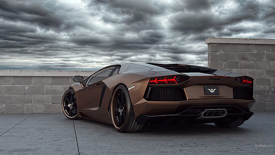 кафяв спортен автомобил, Lamborghini Aventador, Lamborghini, автомобил, превозно средство, HD тапет HD wallpaper