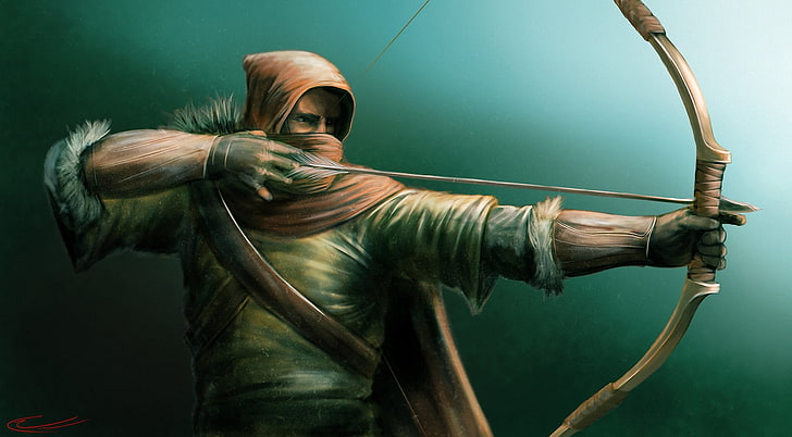 man holding bow and arrow painting, bow, art, arrow, Archer, HD wallpaper