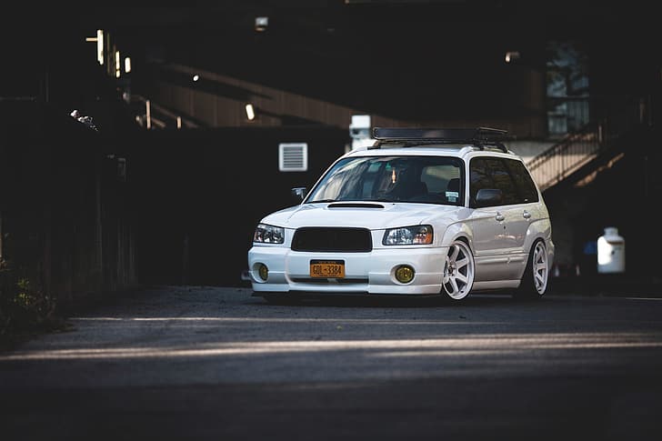 turbo, white, wheels, subaru, japan, jdm, tuning, front, sti, face, low, stance, forester, HD wallpaper