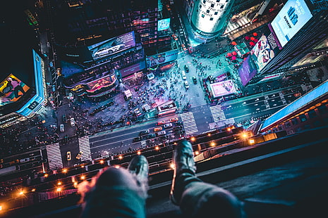 مدينة ليلية ، منظر علوي ، أرجل ، سقف ، نظرة عامة ، مدينة كبرى ، نيويورك ، الولايات المتحدة الأمريكية، خلفية HD HD wallpaper