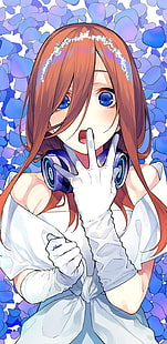  anime, 5-toubun no Hanayome, anime girls, Nakano Miku, headphones, HD wallpaper HD wallpaper