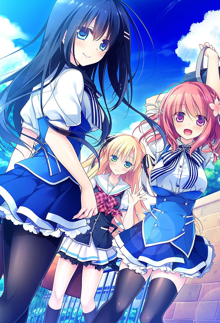 Anime, Anime Girls, Game CG, Schuluniform, Kimi no Tonari de Koishiteru !, Chibana Ryoka, Hoshino Nagisa, Komatsu Rina, Bildroman, HD-Hintergrundbild, Handy-Hintergrundbild