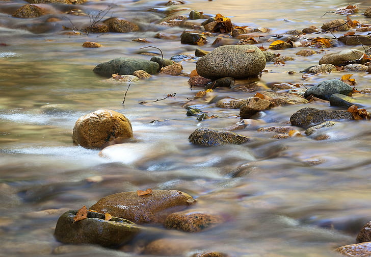 water stream with stones, Creek, water, stream, stones, Falls, New Hampshire, White Mountains, brook, nature, outdoors, rock - Object, river, HD wallpaper