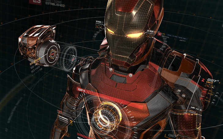 iron man, sci-fi, nano suit, artwork, interface, Movies, HD wallpaper