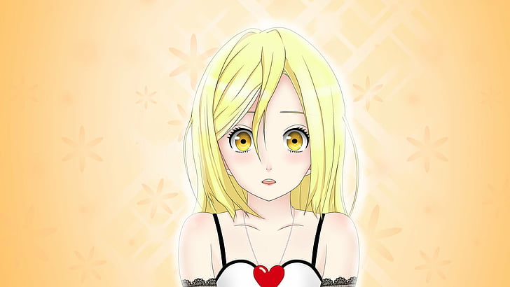 Anime, Mädchen, Blond, Niedlich, Zeichnung, Langes Haar, Halskette, Gelbe Augen, HD-Hintergrundbild