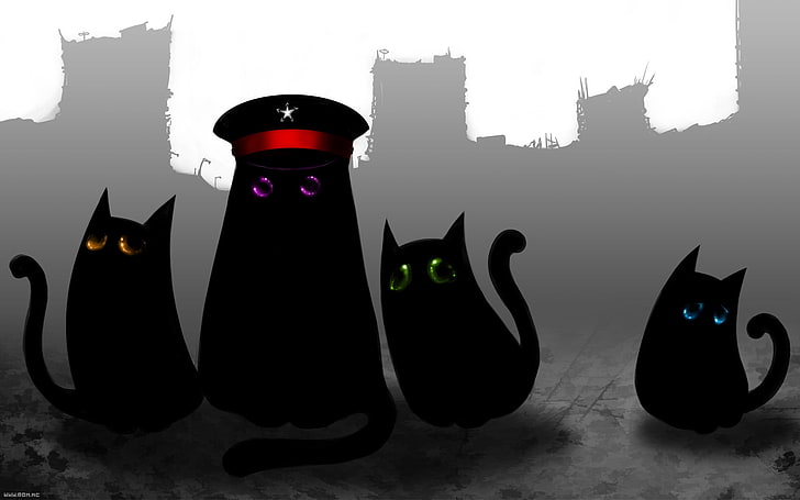 wallpaper digital kucing hitam, Romantically Apocalyptic, cat, Vitaly S Alexius, Wallpaper HD
