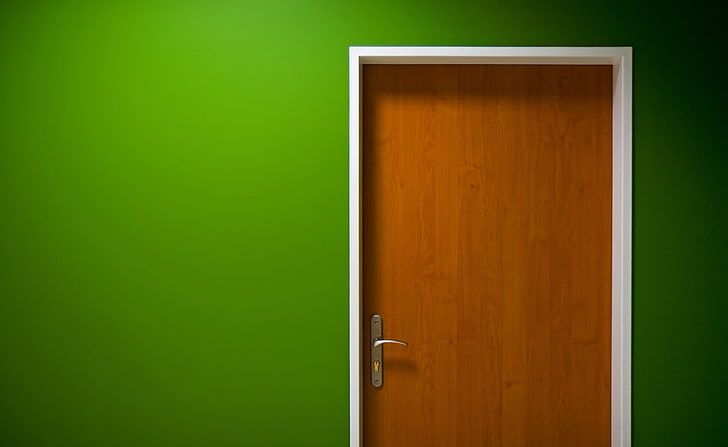 Door Green, brown wooden door, Aero, Creative, Door, Green, HD wallpaper