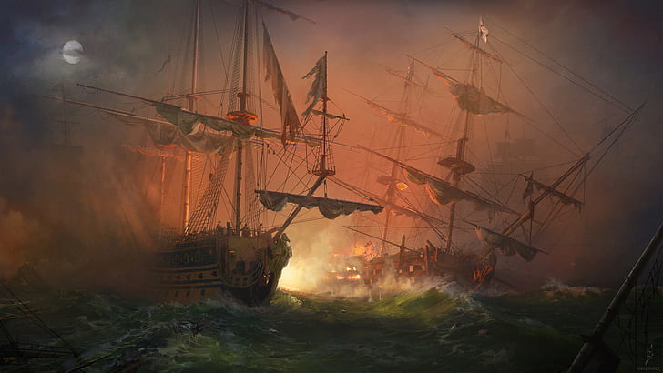 Fantasy, Ship, Battle, Naval, HD wallpaper