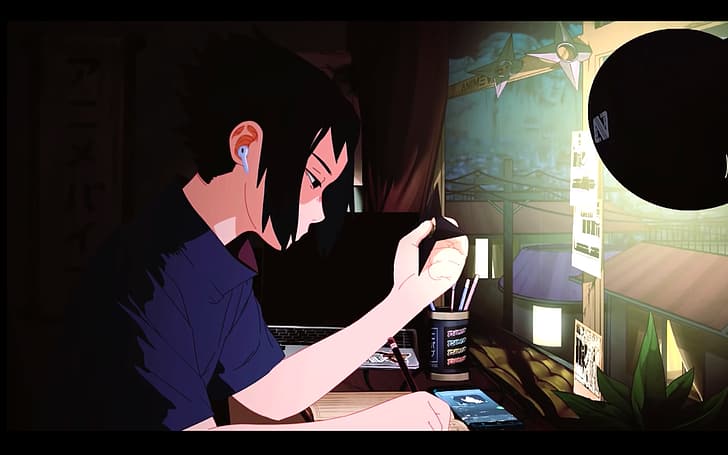 LoFi, Uchiha Sasuke, Naruto (anime), Chillhop Music, airpods, belajar, Wallpaper HD