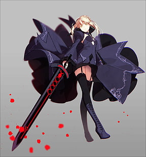 русокоса жена, държаща меч аниме илюстрация на героя, Sabre Alter, Fate Series, HD тапет HD wallpaper