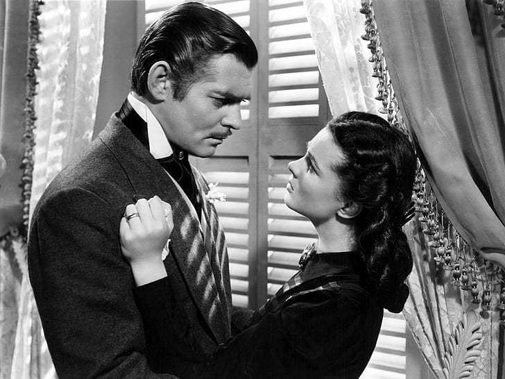 Movie, Gone With The Wind, Black and White, Clark Gable, Couple, Vivien Leigh, HD wallpaper