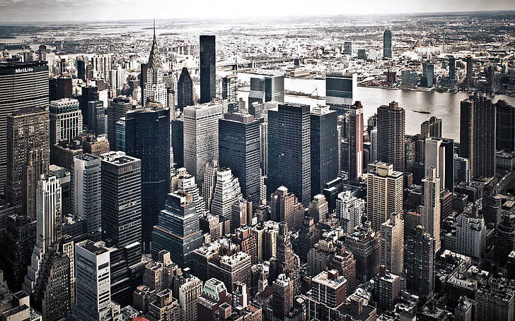 vita höghus byggnader, staden, byggnad, skyskrapor, USA, megapolis, New York, HD tapet