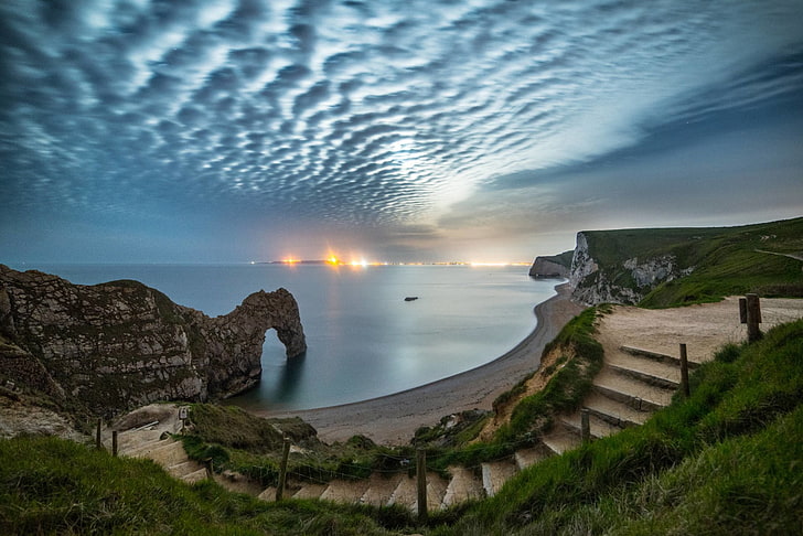 Terra, Durdle Door, Nuvem, Costa, Litoral, Dorset, Inglaterra, Pedra calcária, Mar, Costa, HD papel de parede