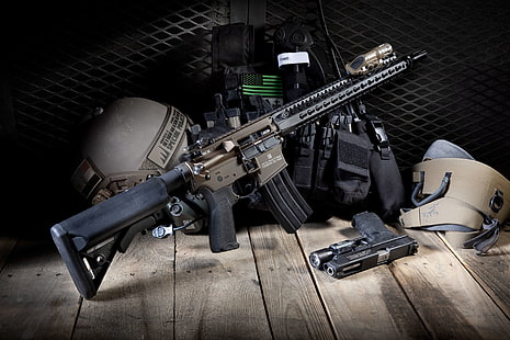 военна екипировка, пистолет, оборудване, AR-15, BCM, щурмова пушка, HD тапет HD wallpaper