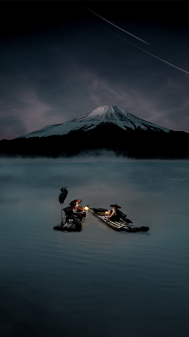 Photoshop, André Fonseca, jezioro, zaśnieżony szczyt, góry, Tapety HD, tapety na telefon