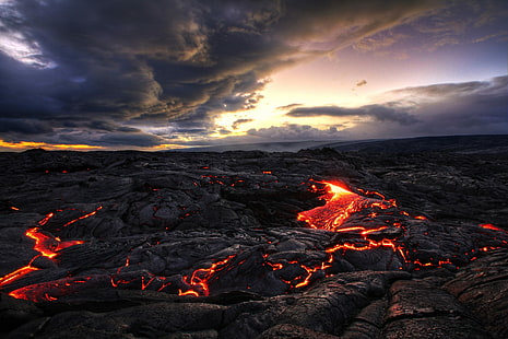rock, clouds, volcano, Indonesia, landscape, lava, HD wallpaper HD wallpaper
