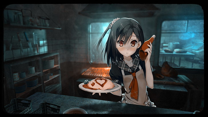 Kantoku, kitchen, anime girls, HD wallpaper