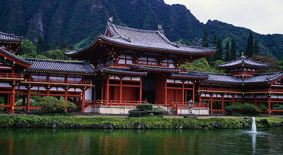 المعبد الياباني ، البيت الخشبي البني والأسود ، آسيا ، اليابان ، اليابان ، المعبد، خلفية HD HD wallpaper