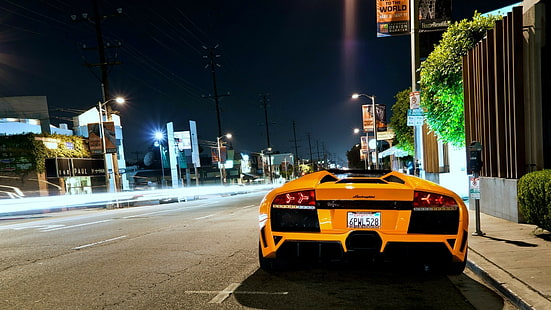 кола, Lamborghini, жълти автомобили, Lamborghini Murcielago, Lamborghini Murcielago LP650-4 Roadster, HD тапет HD wallpaper