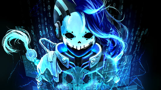 синий волосатый аниме персонаж, Overwatch, видеоигры, Sombra (Overwatch), цифровое искусство, HD обои HD wallpaper