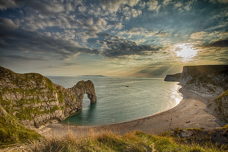 Earth, Durdle Door, Cliff, Dorset, England, Limestone, Sea, Shore, Sunset, HD wallpaper