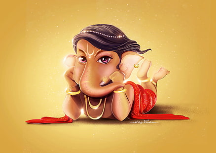 animowana Ganesha, Lord Ganesha, Cute, Sztuka cyfrowa, HD, 4K, Tapety HD HD wallpaper