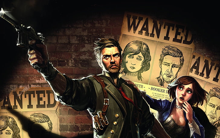 BioShock, BioShock Infinite, video games, Booker DeWitt, gun, pistol, Elizabeth (BioShock), HD wallpaper