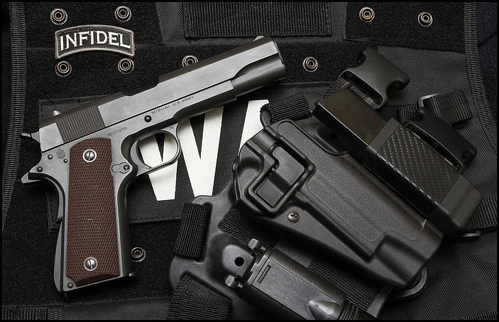 pistola semiautomática gris y marrón, Armas, Colt 1911, Colt .45 Infidel 1911, Fondo de pantalla HD