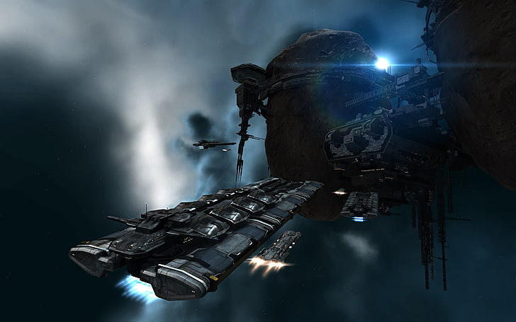 خلفية رقمية لسفينة الفضاء باللونين الرمادي والأسود ، EVE Online ، مساحة ، ألعاب فيديو ، سفينة فضاء، خلفية HD