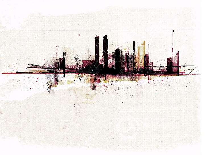 Stensil Grunge, ilustrasi bangunan animasi, tekstur, grunge, stensil, 3d dan abstrak, Wallpaper HD
