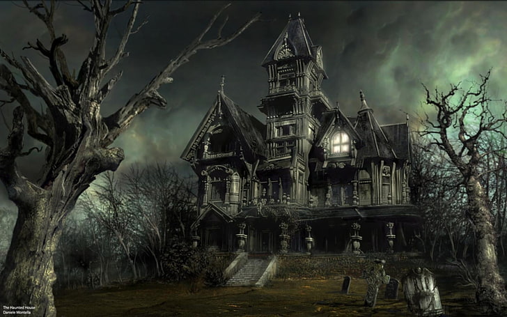 дом с привидениями цифровые обои, хэллоуин, жуткий, HD обои