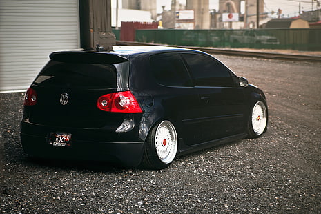 черен Volkswagen хечбек с 3 врати, черен, тунинг, Golf, Volkswagen, MK5, HD тапет HD wallpaper