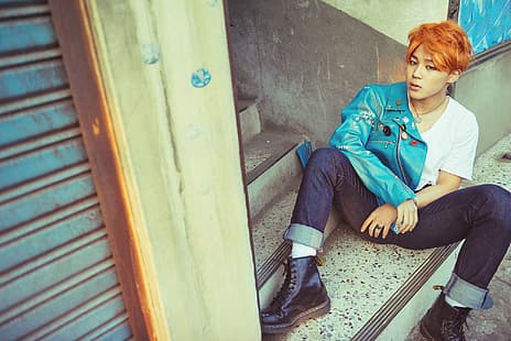 방탄 소년단, 박지민, redhead, Korean, Korean Men, black boots, K-pop, Asian, HD 배경 화면 HD wallpaper