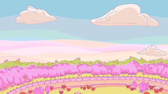 иллюстрация розового и белого леса, время приключений, мультфильм, HD обои HD wallpaper