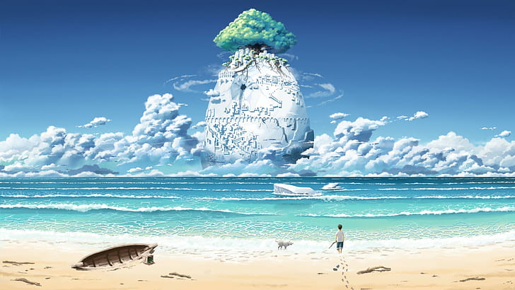 Laputa, Castello nel cielo, Studio Ghibli, mare, Sfondo HD