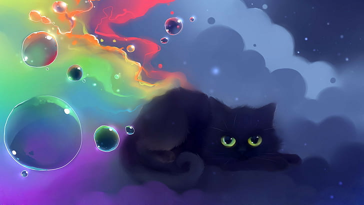 seni digital, 1920x1080, kucing, kucing hitam, kucing hitam hd, Wallpaper HD