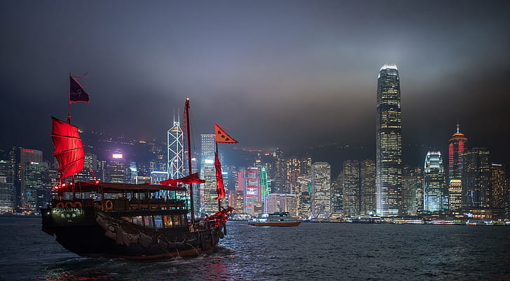 Villes, Hong Kong, Jonque, Fond d'écran HD