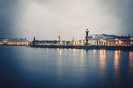 white concrete building, river, Peter, Saint Petersburg, Russia, SPb, Neva, St. Petersburg, HD wallpaper HD wallpaper