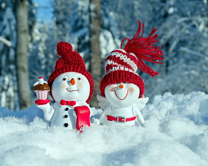 snowmen, figure, congratulations, fun, funny, Christmas motif, HD wallpaper