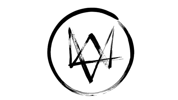 rundes Schwarzweiss-Logo, rundes Schwarzweiss-Logo, Watch_Dogs, HD-Hintergrundbild