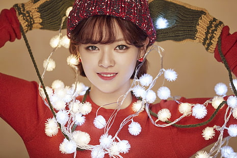 K-pop, duas vezes, mulheres, asiático, cantor, Natal, cores quentes, duas vezes JeongYeon, HD papel de parede HD wallpaper