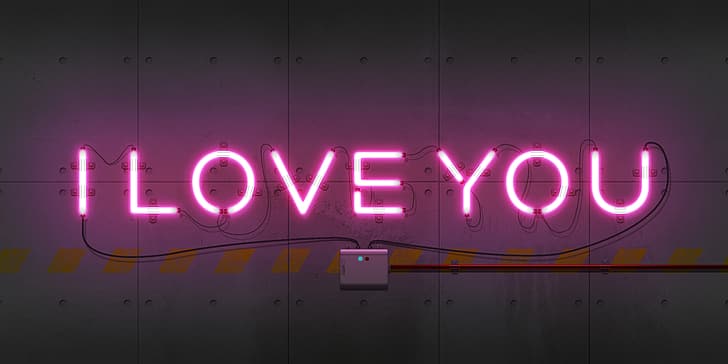 muro, ti amo, cuore, insegna al neon, Sfondo HD
